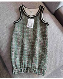 Chanel Women's Tweed Sleeveless Dress Green