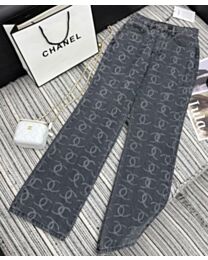 Chanel Women's Logo Print Denim Trousers Black