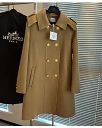 Hermes Women's Double Breasted Cashmere Coat Coffee