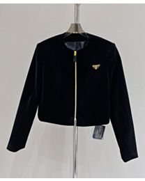 Prada Women's Velvet Cropped Jacket Black