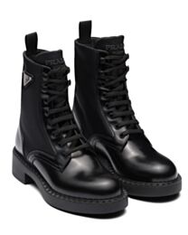 Prada Women's Brushed-leather And Re-Nylon Boots Black
