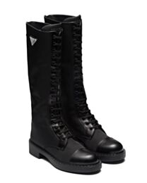 Prada Women's Brushed Leather And Re-Nylon Boots Black